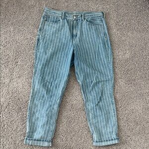 American Eagle Outfitters Light Blue Striped Mom Jeans
